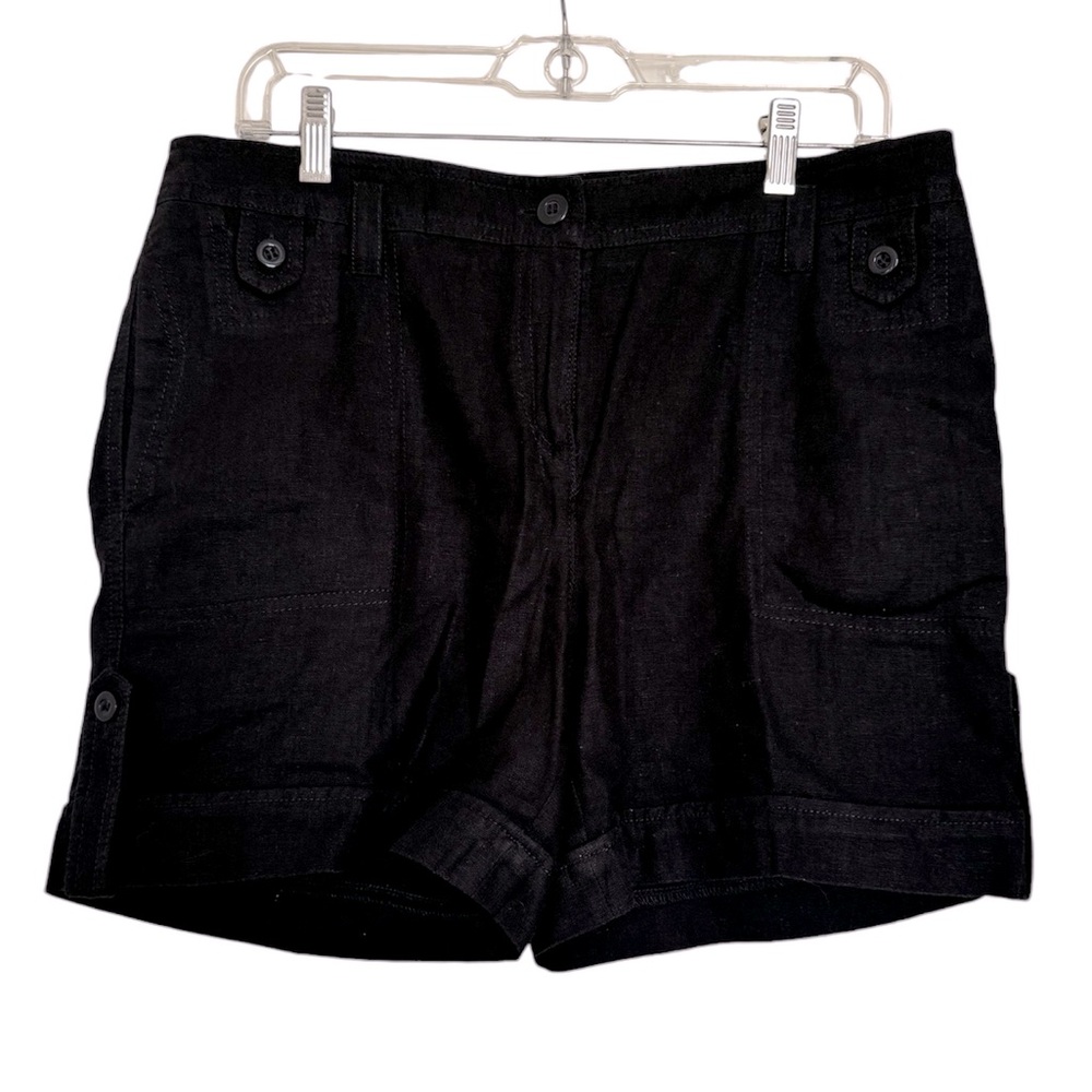 AB Studio High Waist Black Linen Shorts with Pockets